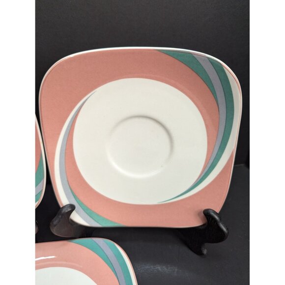 Sango Quadrille Pinwheel Pink 5206 Square Saucer 6 1/2" Replacement Set of 3 - Picture 3 of 7